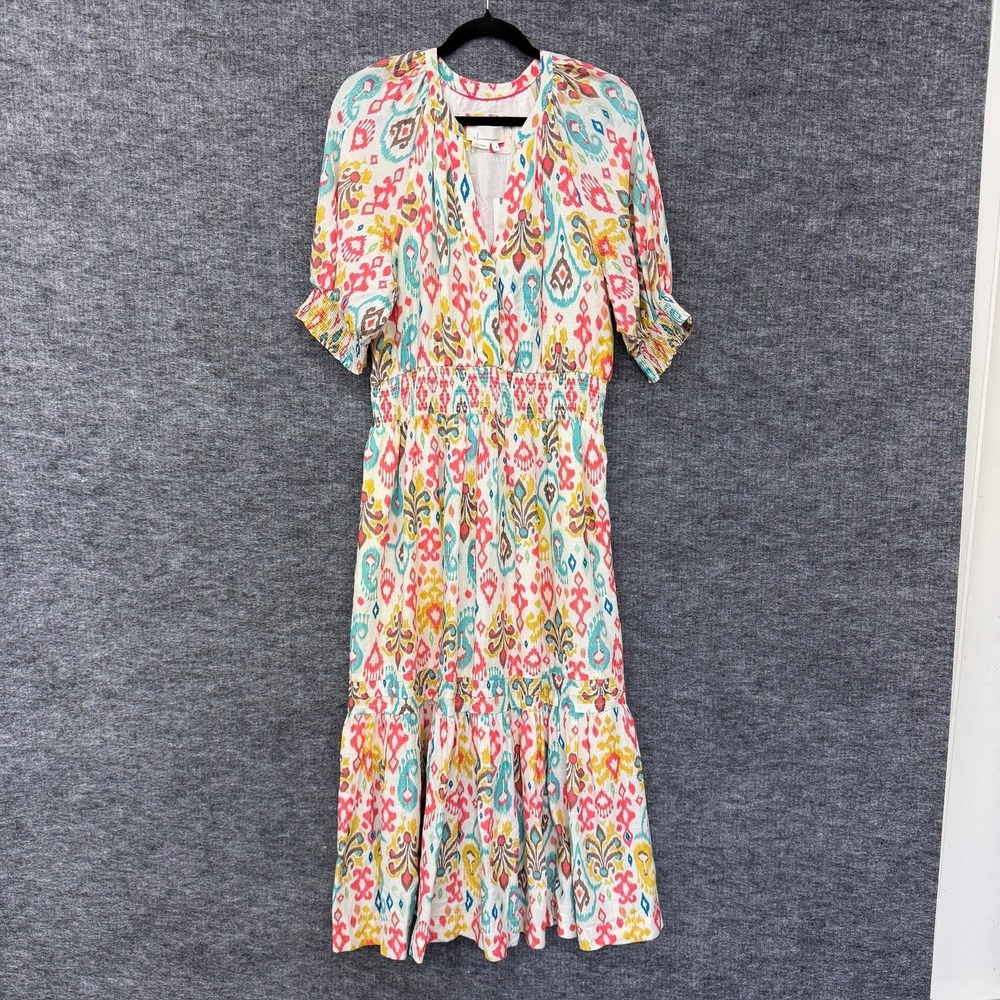 Anthropologie Felipa Maxi Dress Womens Medium Multicolor Ikat‎ Midi Smocked NWT